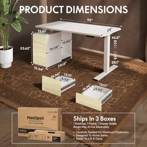 FLEXISPOT EN2 55"x28" Standing Desk Bundle with Storage Cabinet, White - Image 3