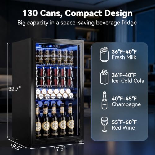130 Can Beverage Refrigerator, 3.2 Cu.Ft Mini Fridge Beverage Cooler - Image 2