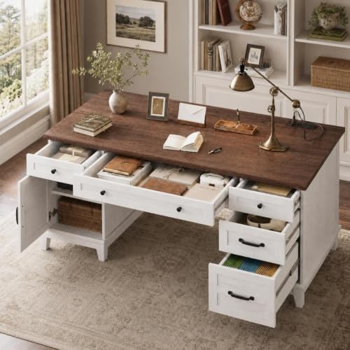 IDEALHOUSE 60" Farmhouse Home Office Executive Computer Desk with Drawers by IDEALHOUSE