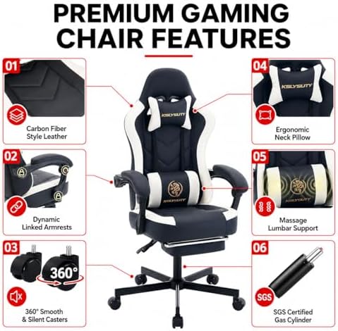 Mistpeople Gaming Chair, Ergonomic High Back Computer Chair with Footrest, Lumbar Support & Pocket Spring Cushion, Comfortable Swivel Home Office Desk Chair for Adults - Image 5