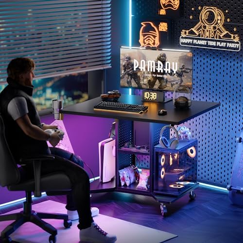 Pamray Small Gaming Desk Rolling Computer Table Balck - Image 2
