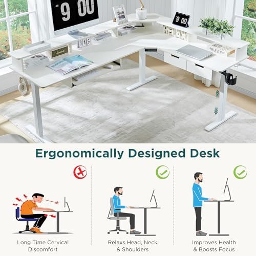 RedLemon 75x60 Inches L Shaped Electric Standing Desk 2 Tier, Antique White - Image 4
