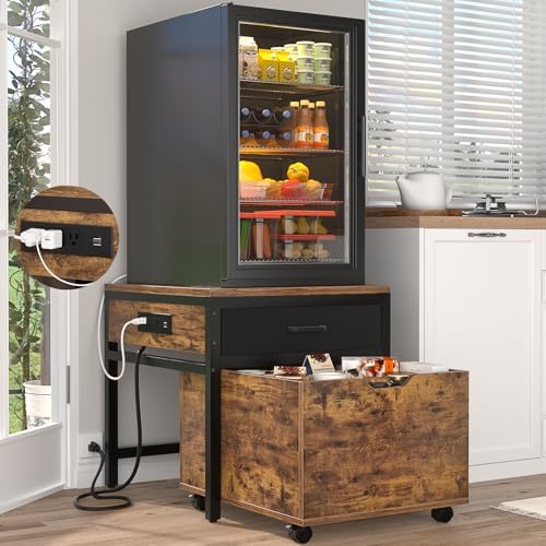 Unikito Mini Fridge Stand with Storage Drawer and Power Outlet by Unikito