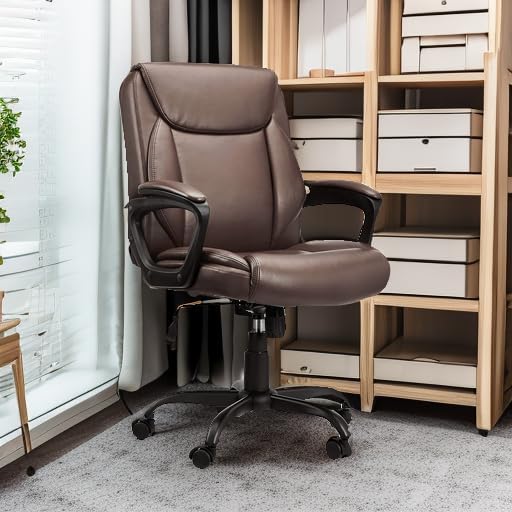 Amazon Basics Classic Puresoft PU Padded Mid-Back Office Chair with Armrest, Height Adjustable, Wheels, 25.75"D x 24.25"W x 42.25"H, Brown - Image 2