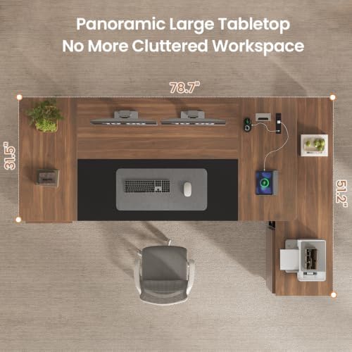 78.7" Executive Desk, Home Office Desk with File Drawers & Storage Shelves - Image 2