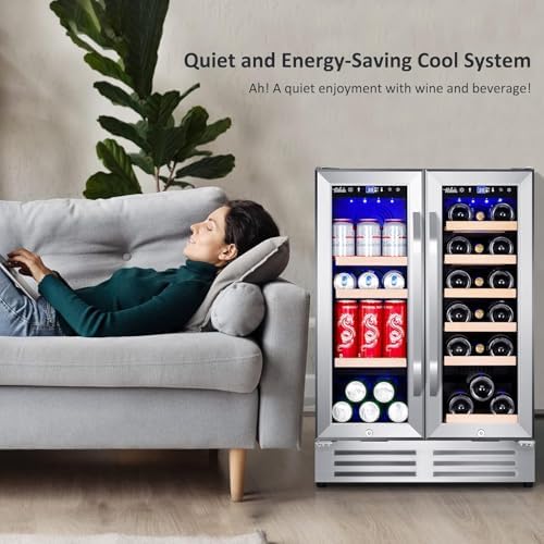 Wine and Beverage Refrigerator, 24 Inch Dual Zone Fridge with Glass Door, Built-In Cooler with Powerful and Quite Cool System/18 Bottles and 88 Cans Capacity Bverage Cooler - Image 4