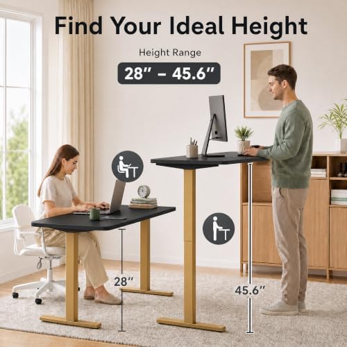 Grandder 55x32 Extra-Deep Electric Standing Desk, Wide Desktop Fits 49" Ultrawide Monitor+Dual Screens, 176 lbs Capacity, 2 Memory Presets, Anti Collision, Computer Desk, Black Top&Gold Frame - Image 3