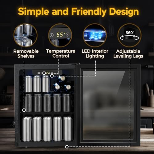 COWSAR Mini Fridge Cooler, 16 Bottle 68 Can Beverage Refrigerator with Glass Door for Wine Beer Soda, Wine Fridge with Touch Control Panel, Wire Shelving for Home Office Bar, 1.7 Cu. Ft - Image 4