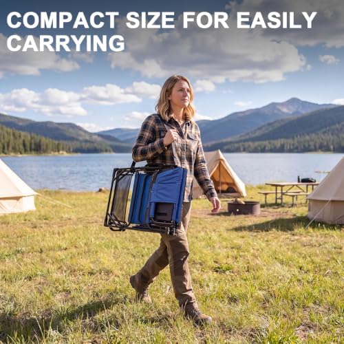 Romswi 2 Pack 30" Extra Tall Folding Camping Chairs, Heavy Duty Director Chairs with Side Table, Cup Holder & Storage Pocket, 400 LBS Support, Portable Outdoor Chairs for Camping, Sports, Events, Blue - Image 3
