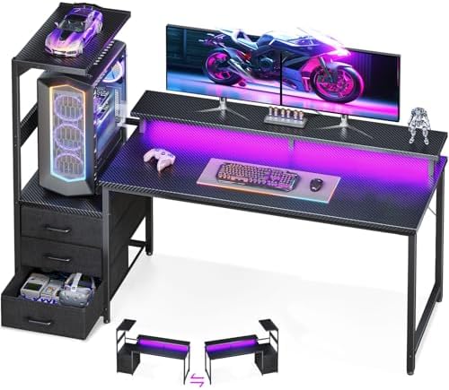 AODK Gaming Desk w/PC Showcase Stand, 59" Reversible, RGB LED by AODK