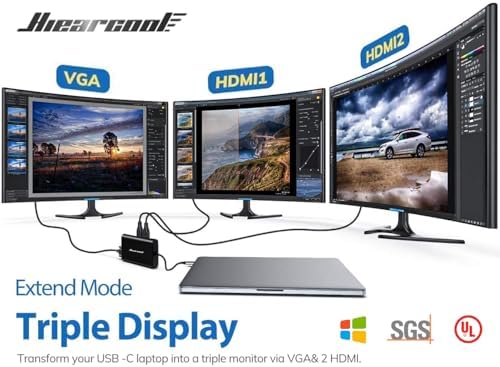 Hiearcool USB C Docking Station, 11-in-1 Dock, HDMI, VGA, Ethernet, Black - Image 3