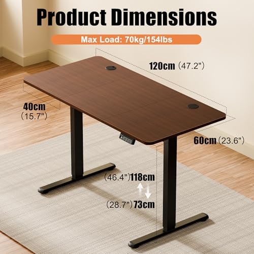 47"x24" Standing Desk, Height Adjustable Sit-Stand Home Office, Walnut - Image 3