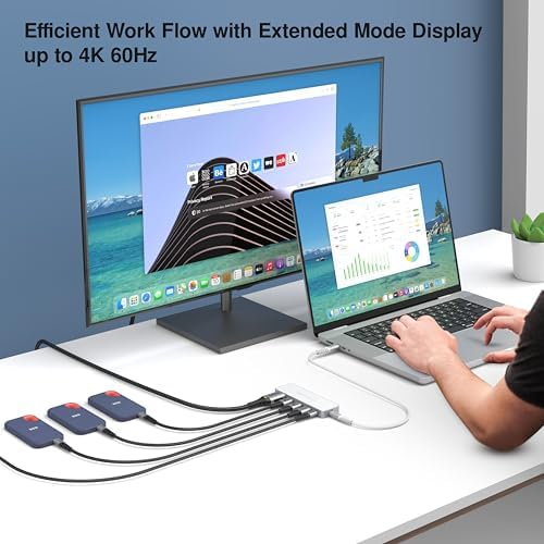 USB-C 5-in-1 Hub Pro Series: 4K 60Hz HDMI, 100W PD Charging, USB 3.0 Data, 20" Detachable Cable. Multiport Adapter for MacBook Pro/Air, iPad, Windows, Thunderbolt 3/4 (Silver White) - Image 4