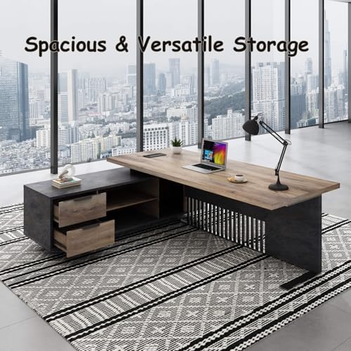 Executive Desk with Privacy Panel, Large Office Desk for Small Business, Computer Desk with Drawers & Storage Cabinets, Thick One-Piece Tabletop (Left Return, 78.7") - Image 6