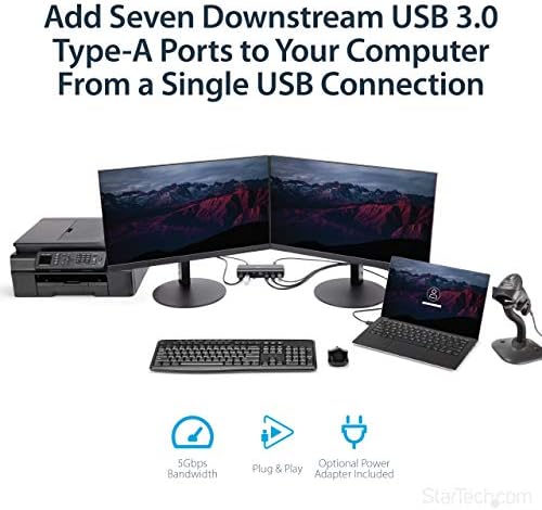 StarTech.com 7 Port USB 3.0 Hub – Up To 5 Gbps – 7 x USB – Universal Multi Port USB Extender for Your Desktop – USB Powered (ST7300USB3B) - Image 2