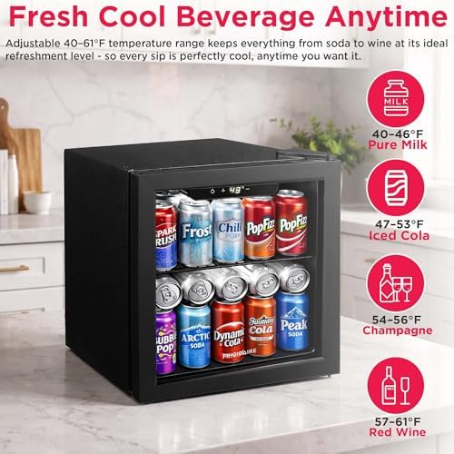 FRIGIDAIRE 12-Bottle Cooler, 1.2 Cu. Ft. Glass Door Beverage Refrigerator, Digital Display Mini Fridge with Touch Controls, Adjustable Shelves, LED Lighting & Quiet Compressor Cooling - Image 4
