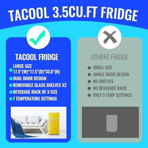 3.5 Cu.ft Fridge Dorm Fridge Refrigerator with Adjustable Glass Shelves, 7 Level Temperature Control Suit for Bedroom, Office, Apartment Yellow - Image 5