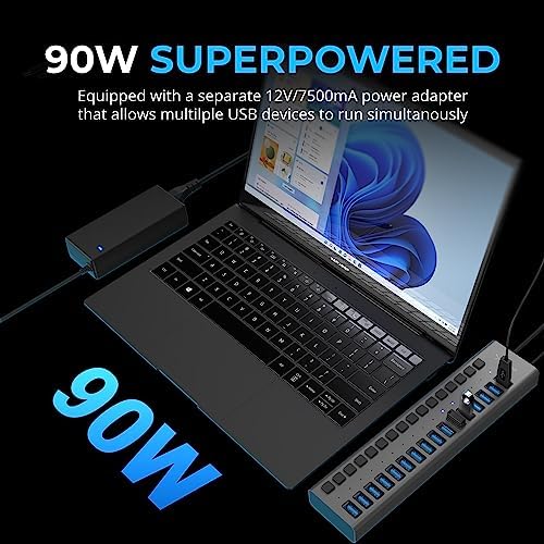 SABRENT 16-Port Powered USB 3.0 Type-A Data Hub & Charger, 90W (HB-PU16) - Image 3