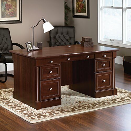 Sauder Palladia Office Desk with Drawers, Executive Desk with File Cabinet Storage, Cable Management, Keyboard Tray, in Select Cherry Finish - Image 2