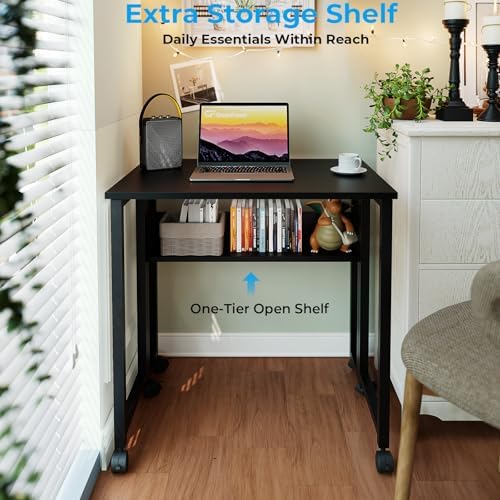 GreenForest Folding Desk with Wheels, 31.5" Rolling Table for Small Spaces - Image 5