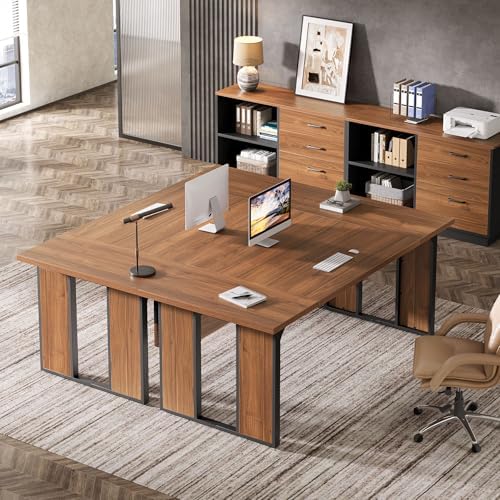 Tribesigns 63‘’ L-Shaped Executive Desk, Office Table with 47-Inch Drawers Cabinet, Large Computer Desk with Storage Shelves, Business Furniture Set for Home Office, Brown - Image 4