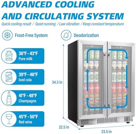 Erivess 24" Wine and Beverage Refrigerator Cooler Dual Zone with Glass Door - Image 5