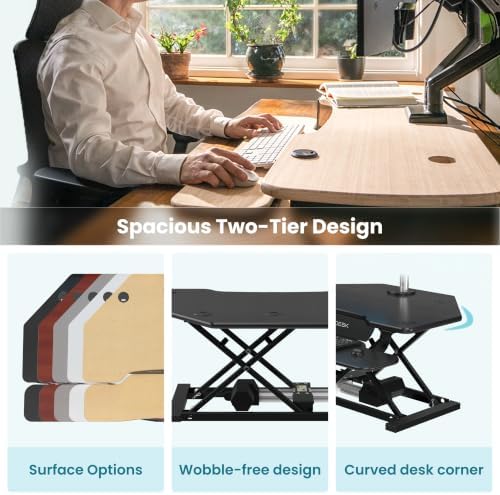 VERSADESK PowerPro 36 Inch Electric Corner Standing Desk Converter, Push-Button Height Adjustable Sit to Stand Desk Riser, Dual Monitor & Laptop Workstation with Keyboard Tray, Black - Image 5
