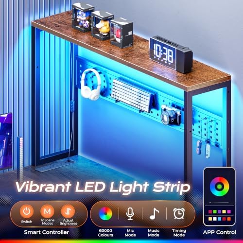 PRAISUN L Shaped Gaming Desk with LED Lights & Power Outlets - Image 4