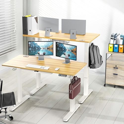 SHW 48-Inch Electric Height Adjustable Standing Desk w/Drawer, Oak - Image 2