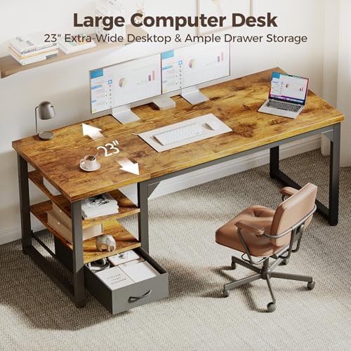 Mericonia 63 in Computer Desk with Drawer, 1" Thick Reversible Office Desk - Image 4