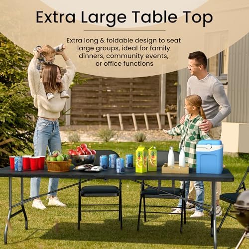 10 PACK of 8 Feet Foldable Table with Built in Handle & Steel Legs | 8 FT Heavy Duty Portable | Perfect for Party, Dining, Wedding, Events, Picnic Indoor, Outdoor, Camping, Temporary - 8 Foot - Image 5
