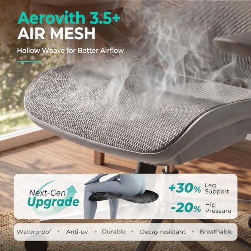 CAPOT Ergonomic Mesh Office Chair, Adjustable Lumbar High Back Desk Chair 400lbs, 4D Flip-up Arms, 3 Tilt Backrest, 3D Headrest, PU Wheels, Swivel Rolling Computer Seating for Long Desk Work - Grey - Image 7