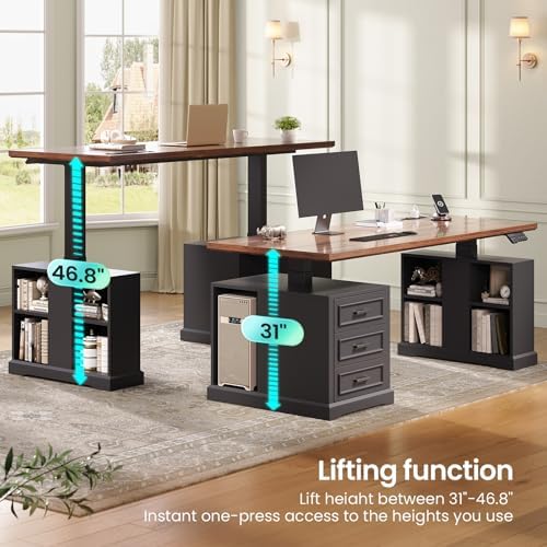 SEDETA 63" Farmhouse Electric Standing Desk with 3 Drawers, Storage Shelves - Image 3