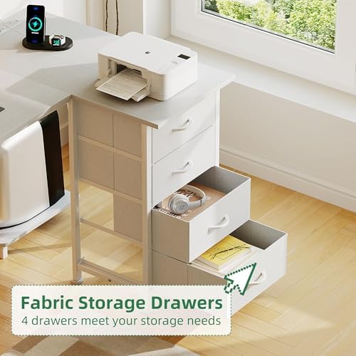 VERMESS 63" Reversible L Shaped Gaming Computer Desk, Corner Desk with Power Outlets & Monitor Stand, Writing Study Table with 4 Storage Drawers, Desk with LED Lights, White - Image 6