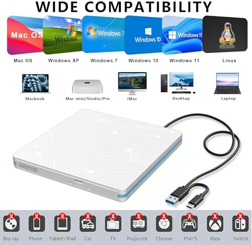 External CD/DVD Drive for Laptop, USB 3.0 cd Burner/DVD Drive - Image 4