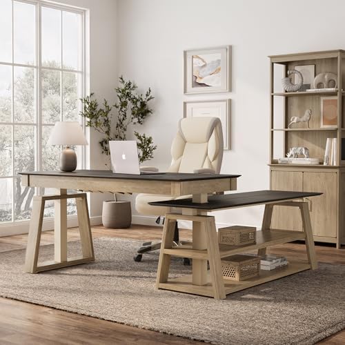 EUREKA ERGONOMIC L Shaped Standing Desk Ark EX, 60in Executive Adjustable Height Office Desk with Drawers,Computer Desk with Storage, Modern Executive Home Office,Oak Grey - Image 3