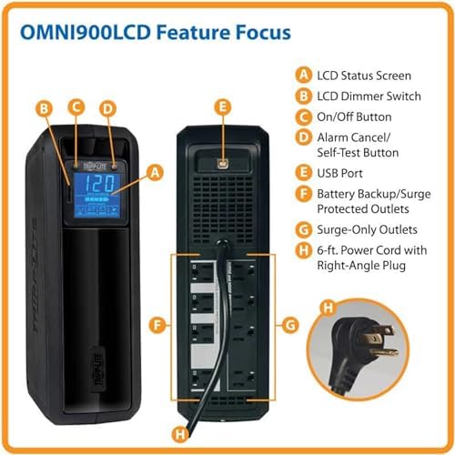 Eaton Tripp Lite OMNI900LCD 900VA UPS 475W Battery Backup Surge Protector - Image 5