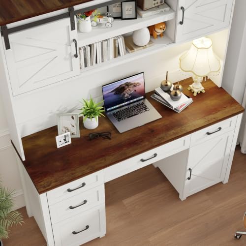 Vabches Farmhouse 67" H Executive Desk with Hutch & 5 Drawers, Unique White - Image 4
