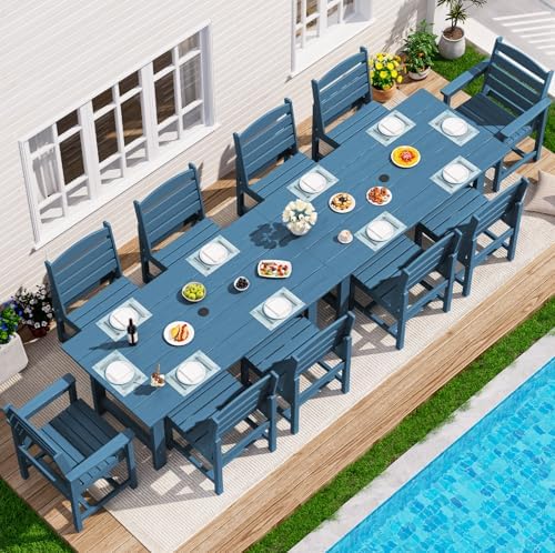 SERWALL HDPE Outdoor Dining Furniture, Outdoor Dining Set for 10, Blue by SERWALL