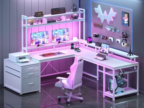 EnHomee 104''L Shaped Desk with 4 Layouts,Outlet for Two Person Home Office by EnHomee