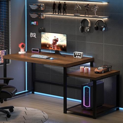 FOLUBAN Large Computer Desk, 63 Inch Home Office Desk with PC Tower Stand & Printer Space, Study Writing Gaming Table Workstation for Bedroom Living Room, Walnut - Image 7