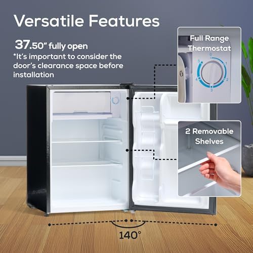 Igloo 2.6 Cu.Ft Mini Fridge with Freezer- Single Door Compact Refrigerator with Glass Shelves for Homes, Dorms & Offices- Keep Snacks, Drinks & Frozen Foods Cool with Temperature Control Fridge- Black - Image 5