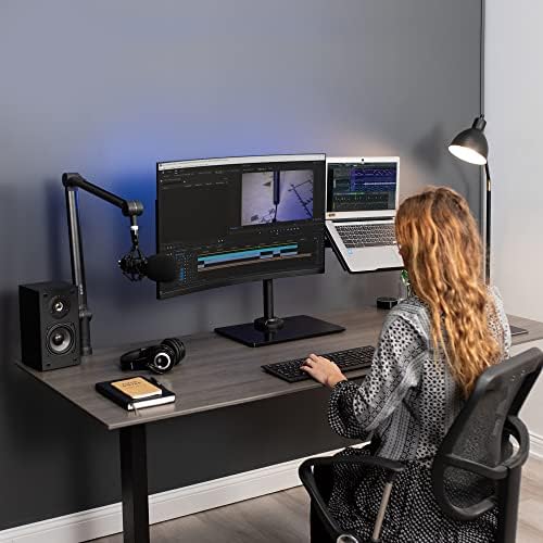 VIVO Free Standing Single Computer Monitor and Laptop Combo Desk Stand with Sleek Glass Base, Fits up to 32 inch Monitors and 17 inch Laptops, Black, STAND-V002FGL - Image 6