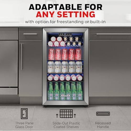 Honeywell Beverage Refrigerator and Cooler, 116 Can Mini Fridge with Glass Door for Soda Beer or Wine for Office or Bar with Adjustable Removable Shelving, Commercial Grade - Image 2