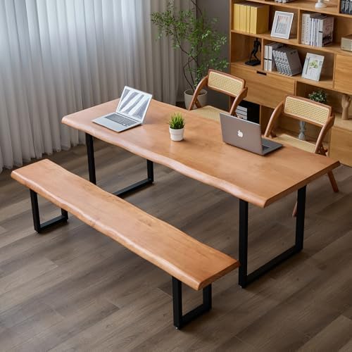 Stylish Brown Wooden Long Bench with Sturdy Metal Legs – Versatile Seating for Office, Restaurant, Living Room, and Meeting Room(Brown Bench, 55.12in) - Image 5