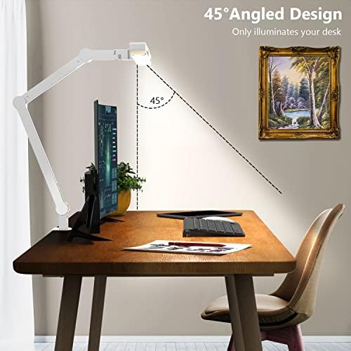 Micomlan Led Desk Lamp for Home Office, White Architect Desk Lamp with Clamp for Crafting, 24W Bright Rotatable Led Table Light Stepless Dimming Tempering Wide Computer Light with Atmosphere Lighting - Image 5