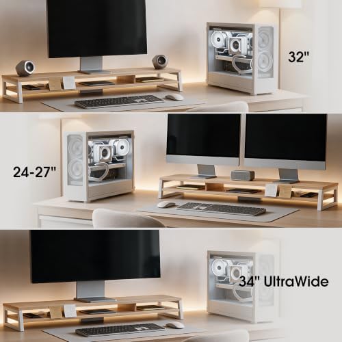 Fenge Dual Monitor Riser for Desk, Open Shelf with 3 Storage Compartments - Image 5