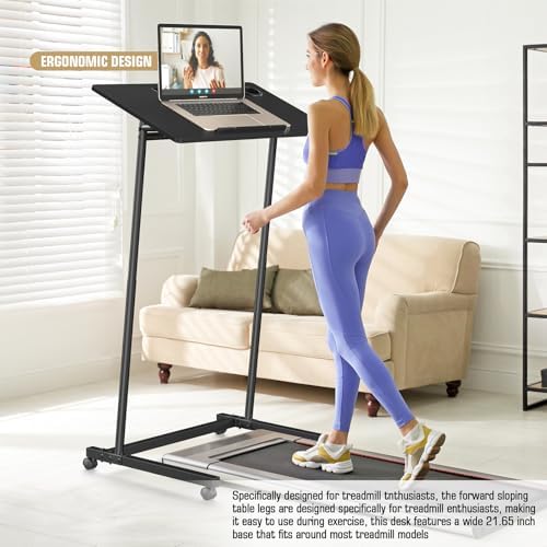 Eocnrhe Treadmill Desk, Mobile Small Standing Desk with Wheels for Walking Pad, Portable Table for Laptop, Rolling Table Adjustable Height, Bedside Table，Black - Image 5