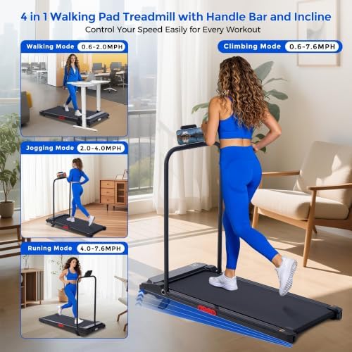 Compact Walking Pad Treadmill with Handle Bar and Incline for Home, 2026 Upgrade Portable Walking Treadmill with Handles, 3.0HP Walking Pad for Exercising, 0.6-7.6MPH, 350LBS - Image 2