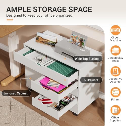 DEVAISE 5 Drawer Wood Storage Cabinet, Office Drawer Cabinet, White - Image 5